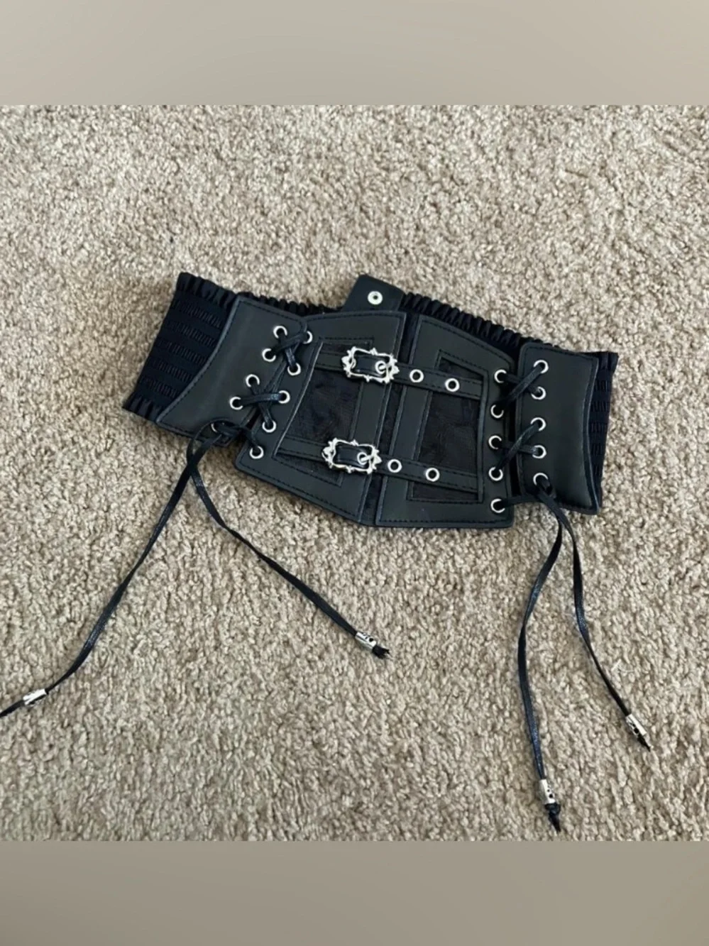 Black Lace-Up Wide Waist Belt with Buckles